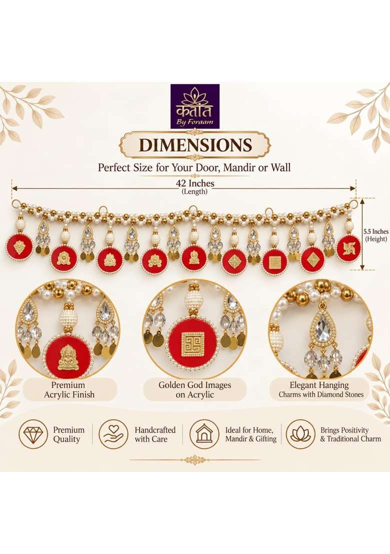 Kala by Foraam Decorative Door Toran 42 Inch Handmade Pearl and Acrylic Toran with Golden God - Indya