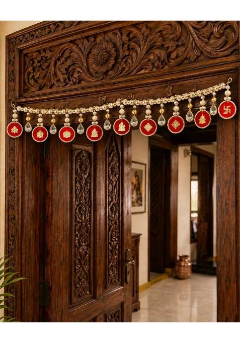 Kala by Foraam Decorative Door Toran 42 Inch Handmade Pearl and Acrylic Toran with Golden God