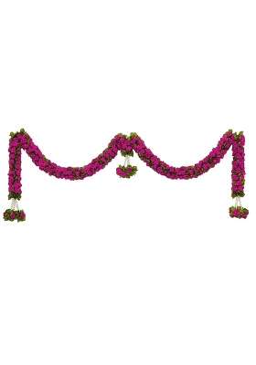 Tia Crafts Artificial Rose Door Garland Pink Flower Toran with Hangings Handmade Entrance Decoration Pink