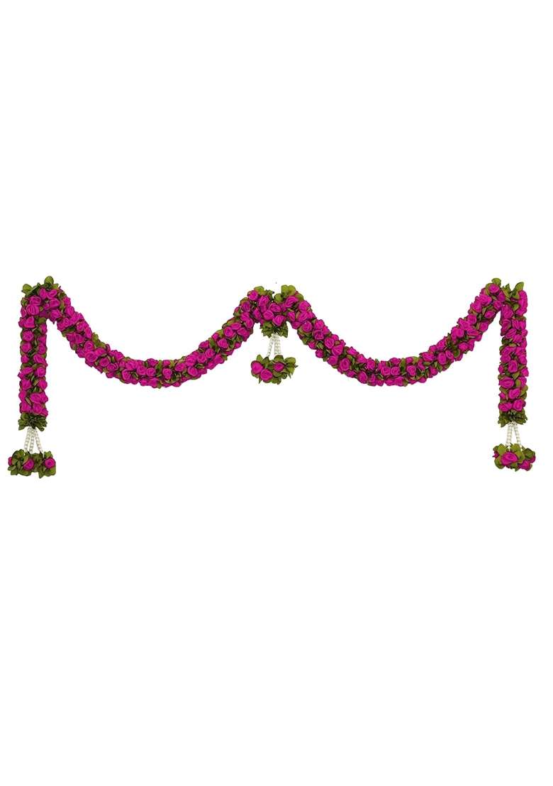 Tia Crafts Artificial Rose Door Garland Pink Flower Toran with Hangings Handmade Entrance Decoration Pink - Indya