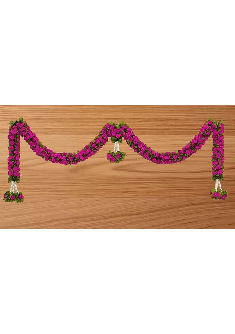 Tia Crafts Artificial Rose Door Garland Pink Flower Toran with Hangings Handmade Entrance Decoration Pink - Indya