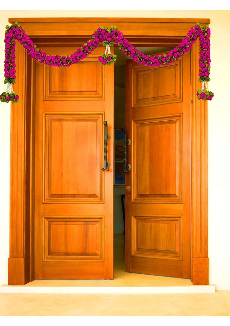 Tia Crafts Artificial Rose Door Garland Pink Flower Toran with Hangings Handmade Entrance Decoration Pink - Indya