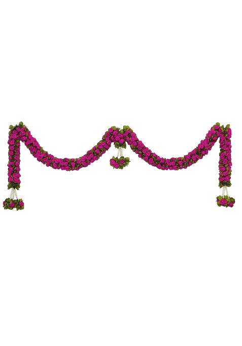 Tia Crafts Artificial Rose Door Garland Pink Flower Toran with Hangings Handmade Entrance Decoration Pink