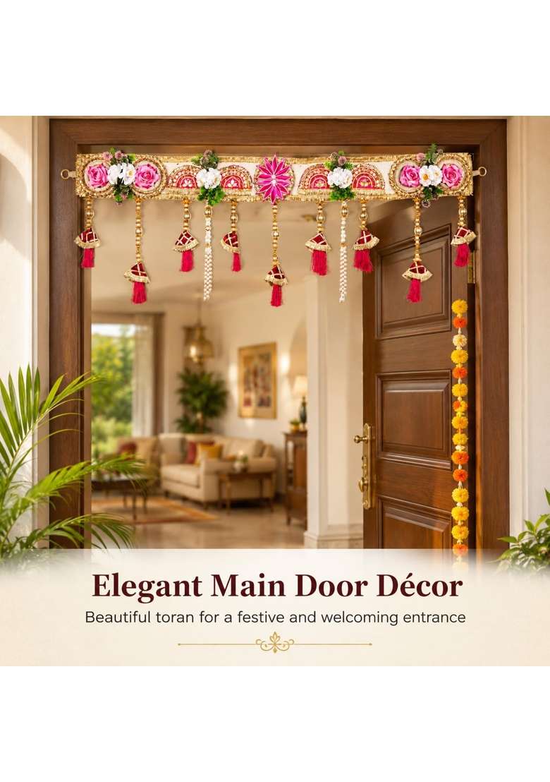 Kaameri Bazaar Multicolour Festive Toran for Main Door Decorative Bandhanwar Door Hanging with Artificial - Indya
