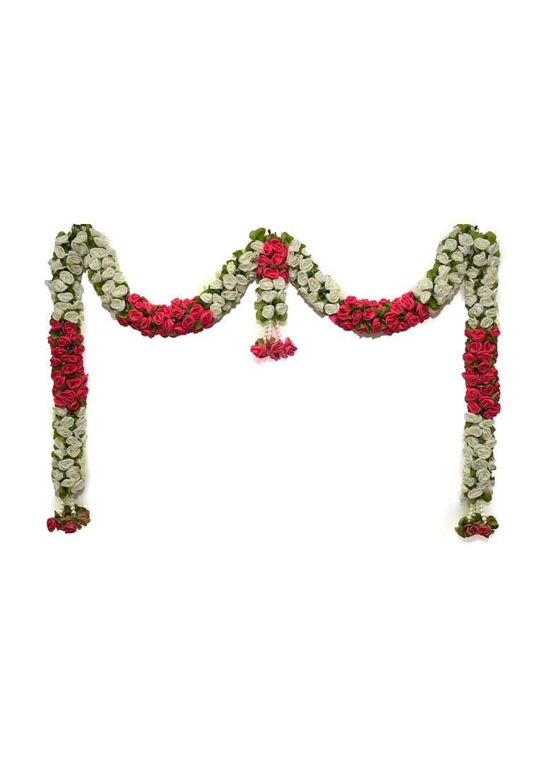Daedal Crafters Artificial White and Pink Door Set Doorway Flower Toran for Main Door Entrance - Indya