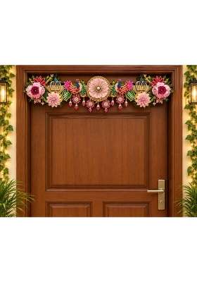 Multicolour Floral Door Toran Bandhanwar for Home Decoration Artificial Flower Door Hanging with Peacock