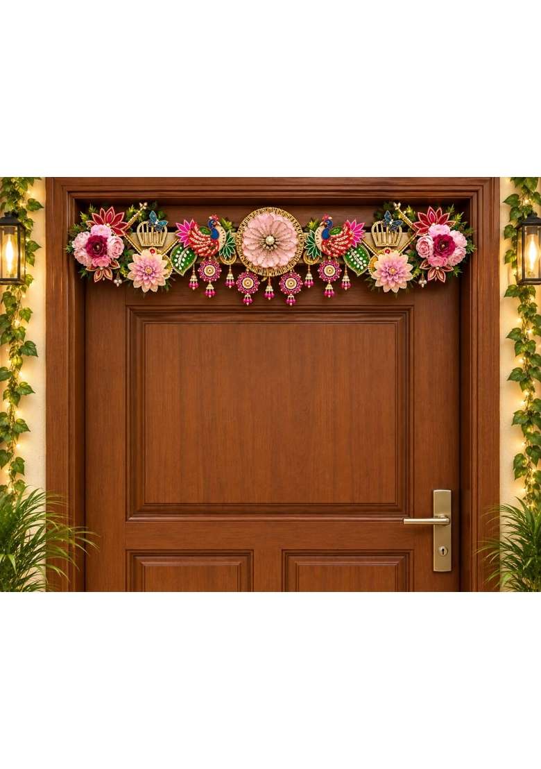 Multicolour Floral Door Toran Bandhanwar for Home Decoration Artificial Flower Door Hanging with Peacock - Indya