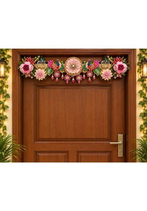 Multicolour Floral Door Toran Bandhanwar for Home Decoration Artificial Flower Door Hanging with Peacock