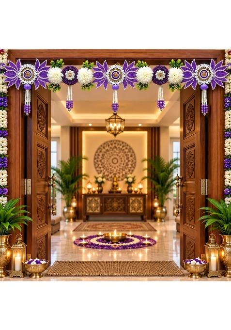 Craft Shop India Floral Purple Lotus Toran for Main Door and Mandir