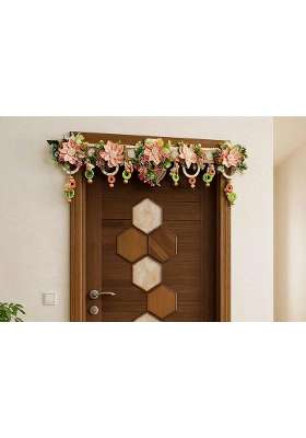 Bankim Multicolor Large Decorative Door Toran Bandhanwar with Fabric Flowers and Plastic for Home Entrance