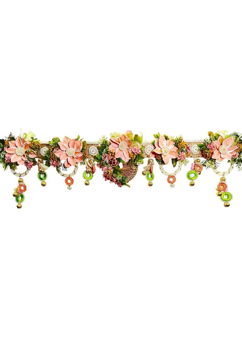 Bankim Multicolor Large Decorative Door Toran Bandhanwar with Fabric Flowers and Plastic for Home Entrance - Indya