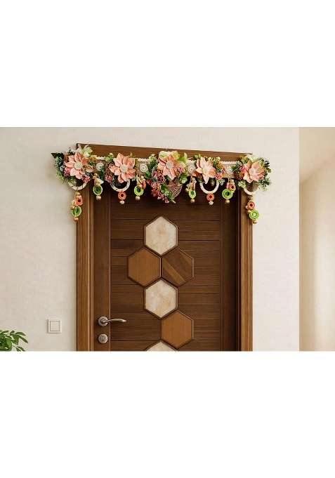 Bankim Multicolor Large Decorative Door Toran Bandhanwar with Fabric Flowers and Plastic for Home Entrance