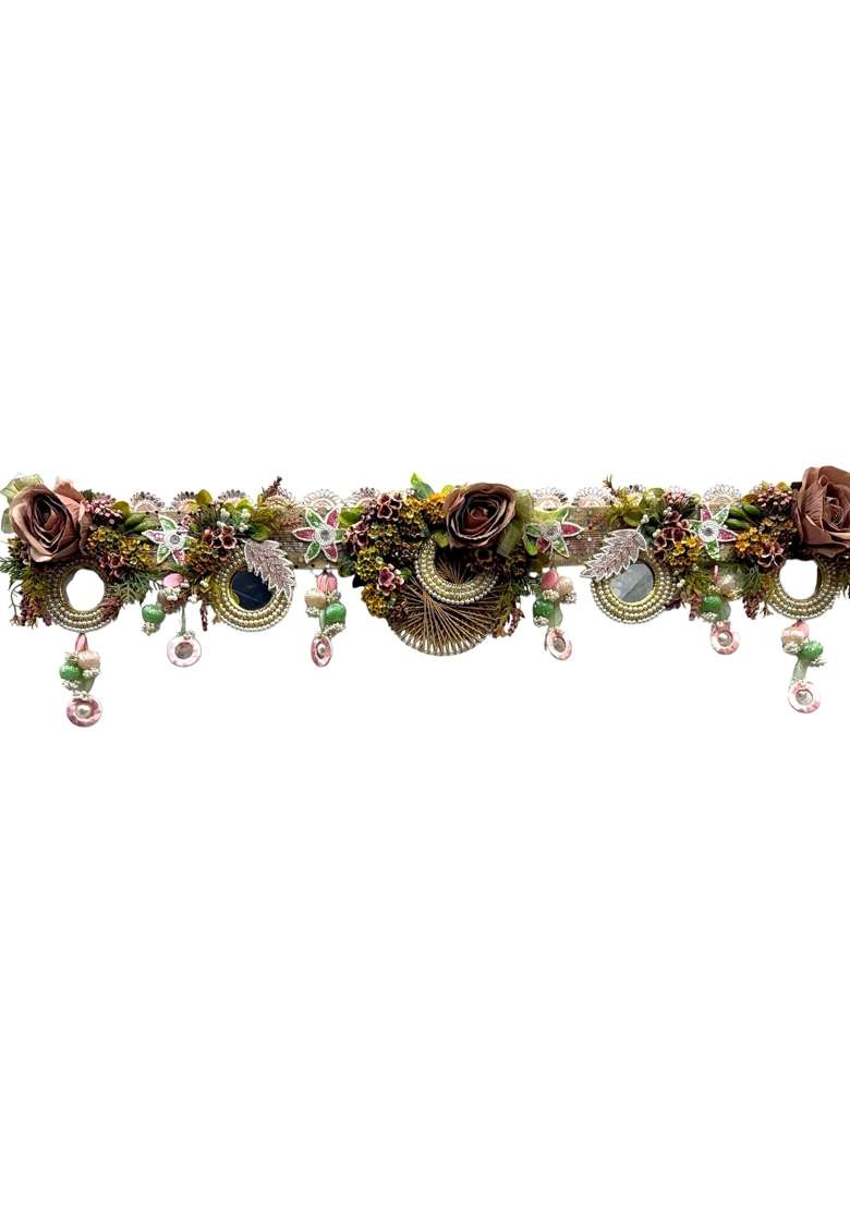 Bankim Multicolor Large Decorative Door Toran Bandhanwar with Jute Plastic Flowers and Metal for Home Entrance - Indya
