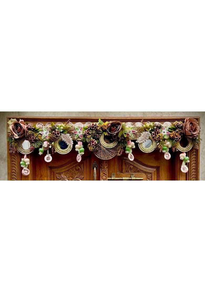 Bankim Multicolor Large Decorative Door Toran Bandhanwar with Jute Plastic Flowers and Metal for Home Entrance - Indya