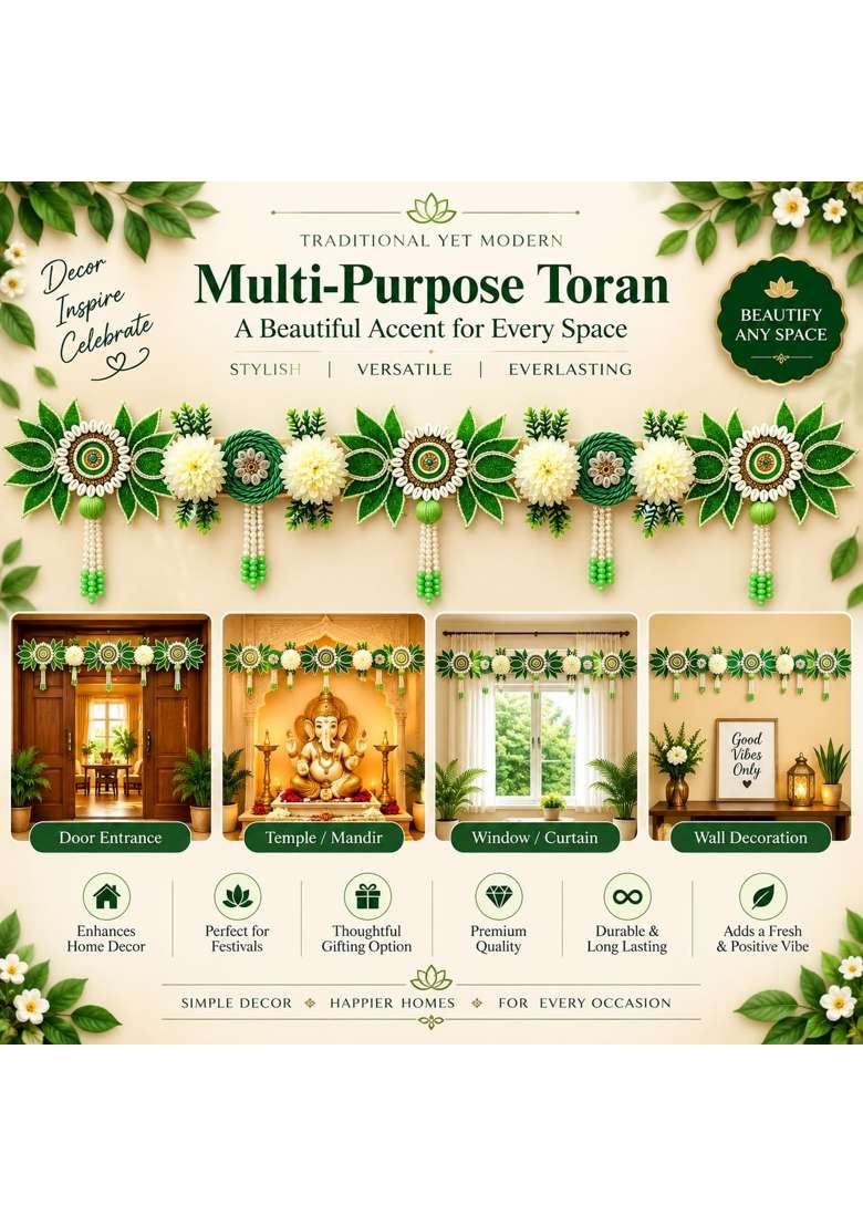 Craft Shop India Green Lotus Floral Toran Bandhanwar for Door Entrance and Temple - Indya