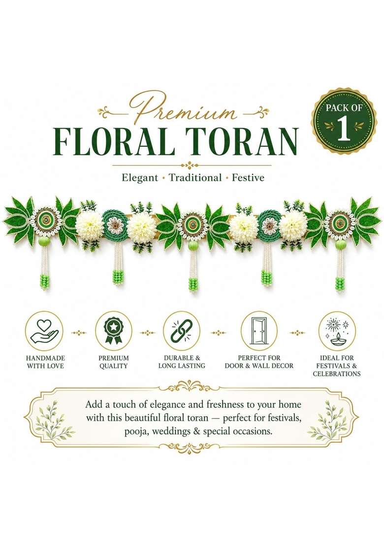 Craft Shop India Green Lotus Floral Toran Bandhanwar for Door Entrance and Temple - Indya
