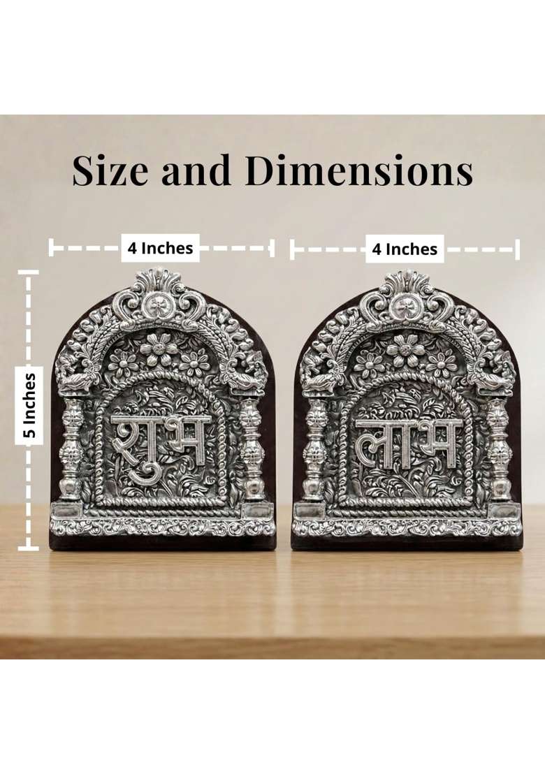 Dev Aastha Silver Plated Shubh Labh Hanging for Main Door Entrance 5 Inch - Indya