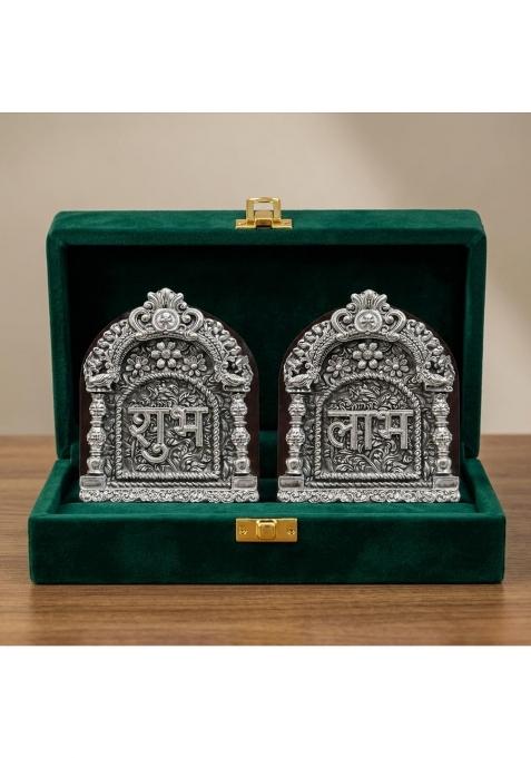 Dev Aastha Silver Plated Shubh Labh Hanging for Main Door Entrance 5 Inch