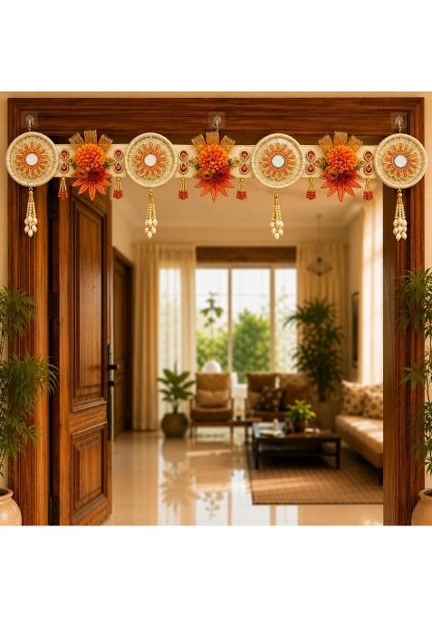 Craft Shop India Flower Toran for Door Wall Hanging Bandhanwar with Beads and Roses Diwali and Festival Decor