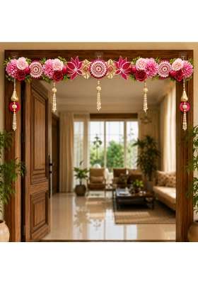 Craft Shop India Flower Toran for Door Wall Hanging Bandhanwar with Beads and Roses Diwali and Festival Decor