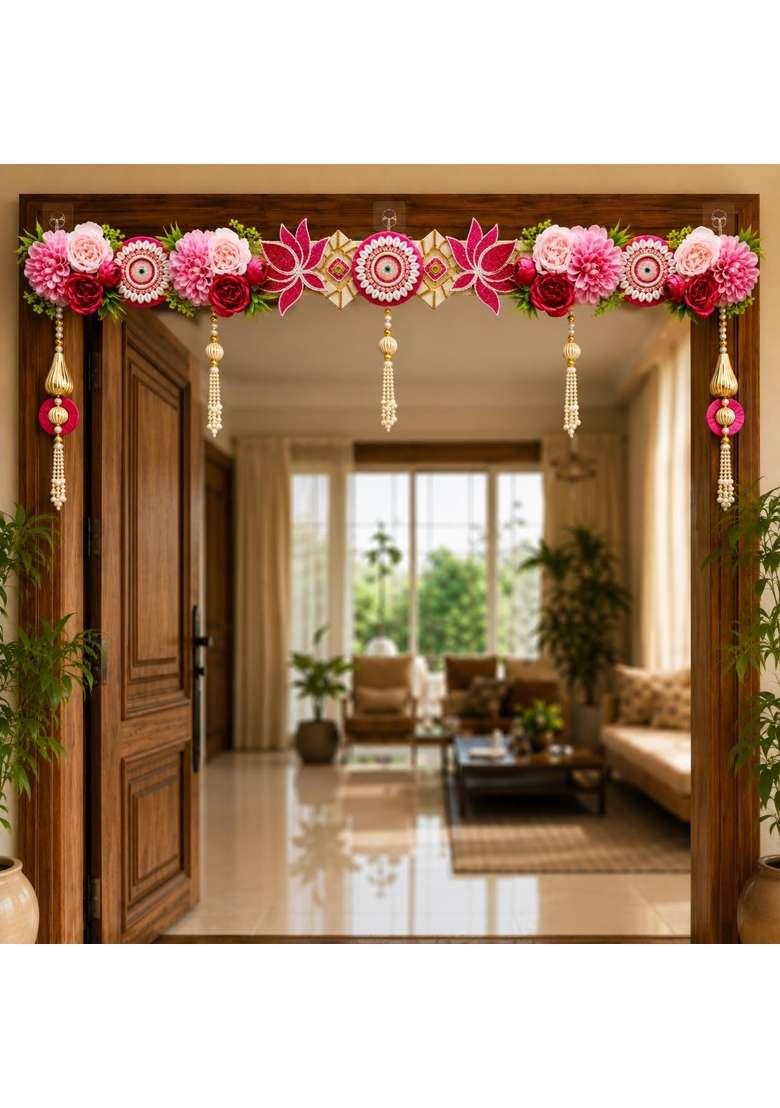 Craft Shop India Flower Toran for Door Wall Hanging Bandhanwar with Beads and Roses Diwali and Festival Decor - Indya