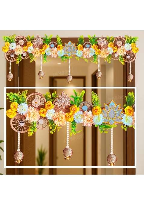Divyakosh Handmade Flower Toran for Door 40 Inch Lotus Floral Bandhanwar with Hanging Beads
