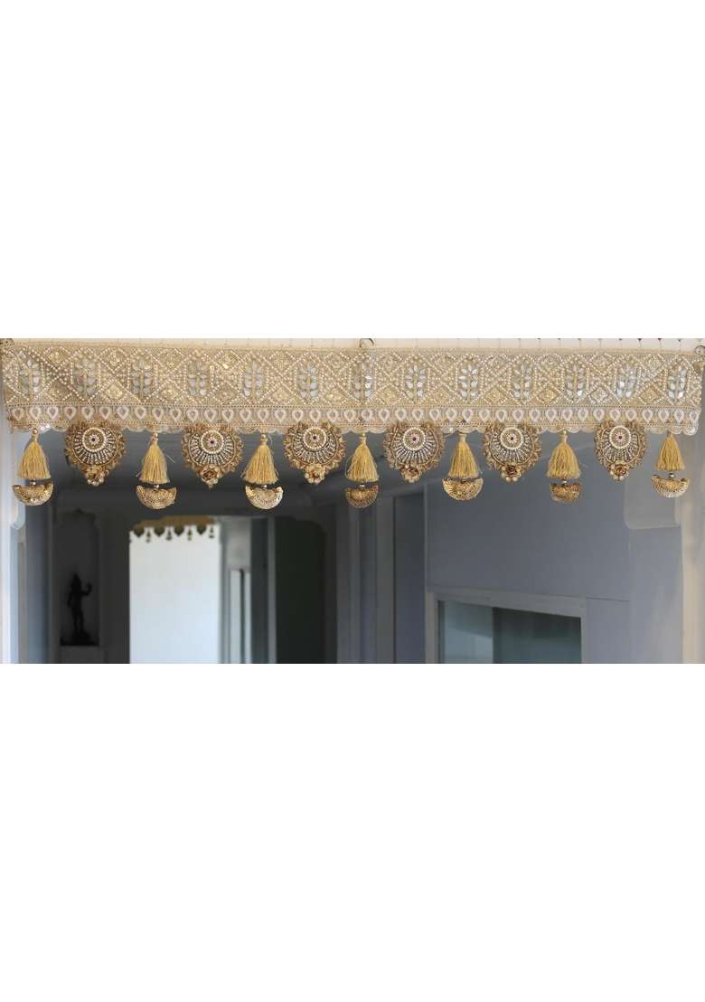 Beyond Gifts Gold Traditional Zardozi Motif Toran 39 Inch Bandhanwar for Main Door - Indya