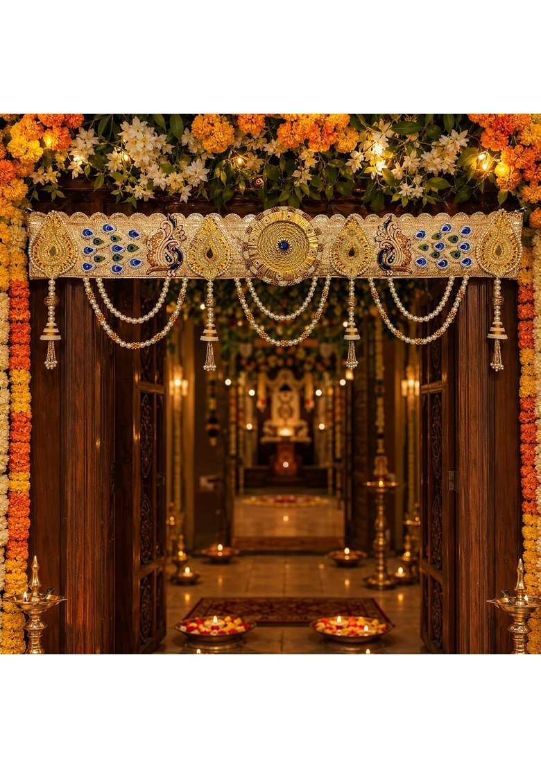 Reptum Decor Multicolour Handmade Peacock Pearl Toran Bandhanwar for Main Door Entrance - Indya