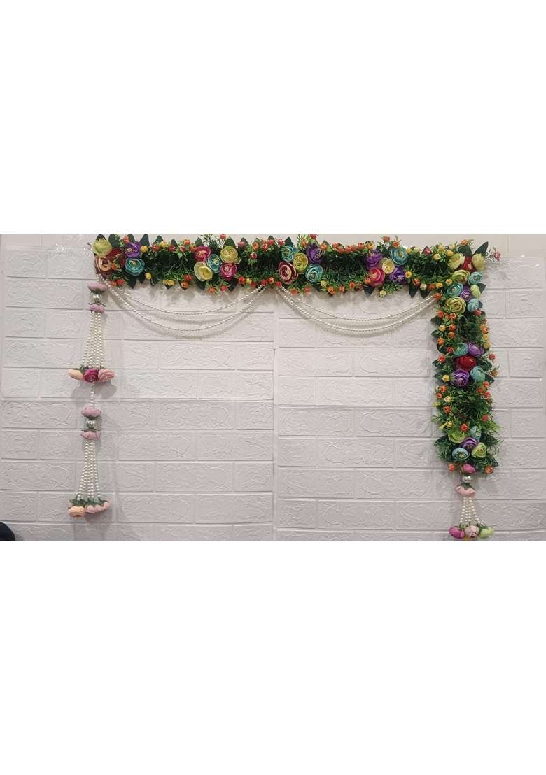 Sellplus Multicolored Beautiful Artifical Flower and Leaf and Beads India Door Hanging Decorative Toran - Indya