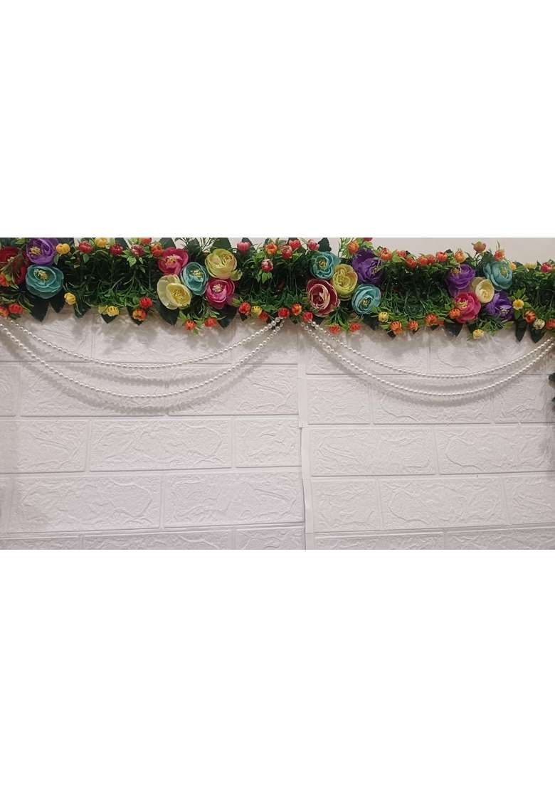 Sellplus Multicolored Beautiful Artifical Flower and Leaf and Beads India Door Hanging Decorative Toran - Indya