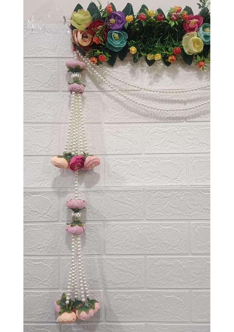 Sellplus Multicolored Beautiful Artifical Flower and Leaf and Beads India Door Hanging Decorative Toran - Indya