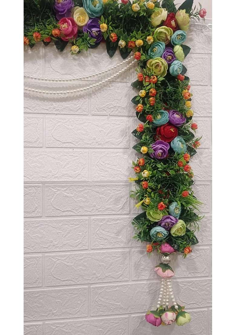 Sellplus Multicolored Beautiful Artifical Flower and Leaf and Beads India Door Hanging Decorative Toran - Indya