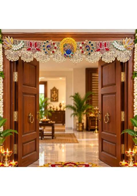 Craft Shop India Shreenathji Lotus Lace Toran Bandhanwar for Door Entrance and Temple