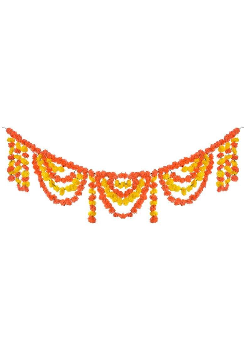 Evisha Real Marigold Look Artificial Flowers Door Hanging Toran Bandhanwar for Diwali Decoration 5 Feet Door - Indya