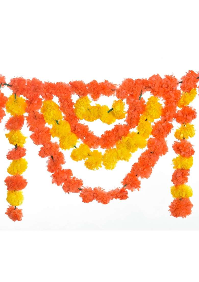 Evisha Real Marigold Look Artificial Flowers Door Hanging Toran Bandhanwar for Diwali Decoration 5 Feet Door - Indya