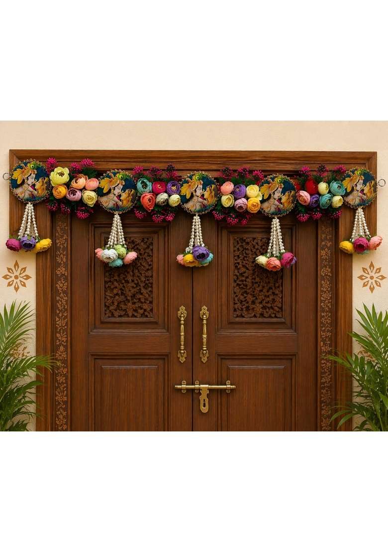Sellplus Multicolour Beautiful Artifical Flower and Leaf and Beads India Door Hanging Decorative Bandhanwar - Indya