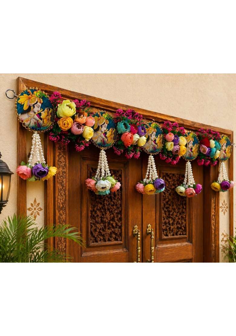 Sellplus Multicolour Beautiful Artifical Flower and Leaf and Beads India Door Hanging Decorative Bandhanwar - Indya