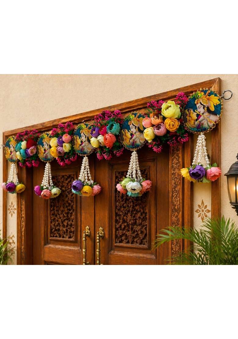 Sellplus Multicolour Beautiful Artifical Flower and Leaf and Beads India Door Hanging Decorative Bandhanwar - Indya