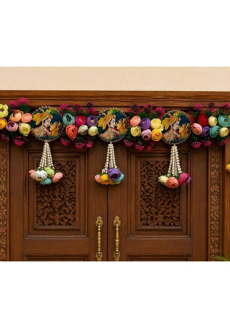 Sellplus Multicolour Beautiful Artifical Flower and Leaf and Beads India Door Hanging Decorative Bandhanwar - Indya