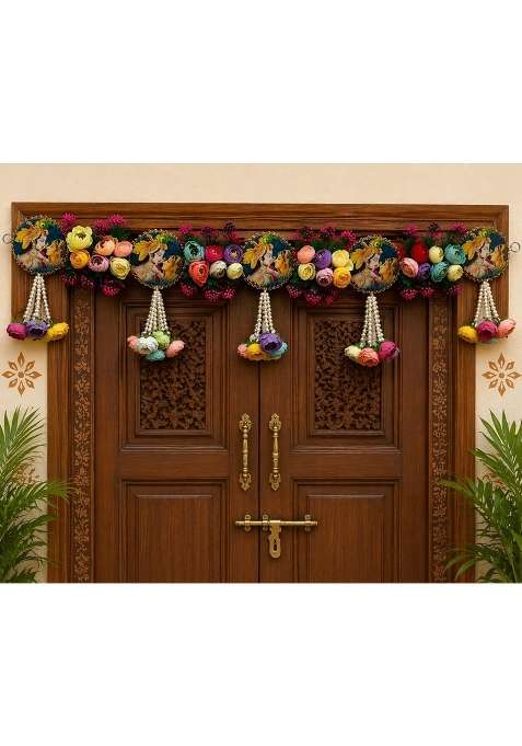 Sellplus Multicolour Beautiful Artifical Flower and Leaf and Beads India Door Hanging Decorative Bandhanwar