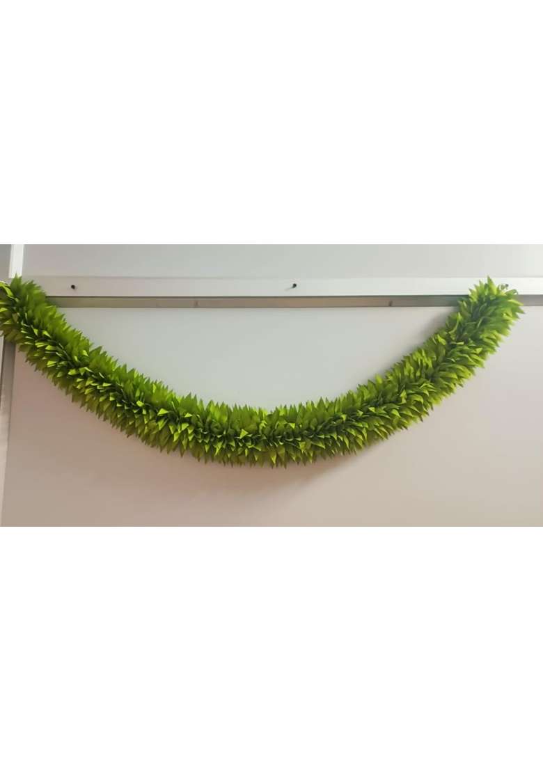 Flowers Park White Artificial Mango Leaves Door Toran 1 Meter Polyester Cloth with Beads - Indya