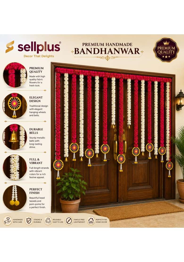 Sellplus Handmade Bandhanwar Decorative Traditional Handmade Bandhanwar Door Hanging with Beads Pack of 1 - Indya