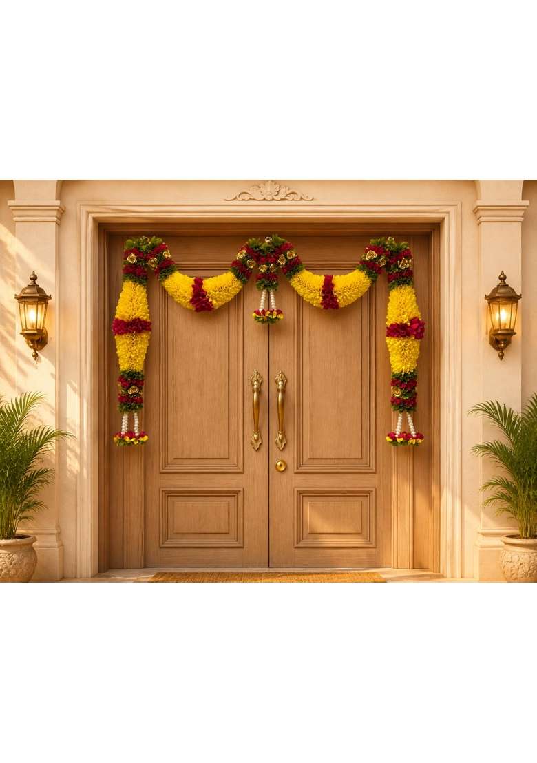 Amazon Brand UMI Yellow and Dark Pink Hanging Artificial Flower Toran for Main Door Entrance - Indya