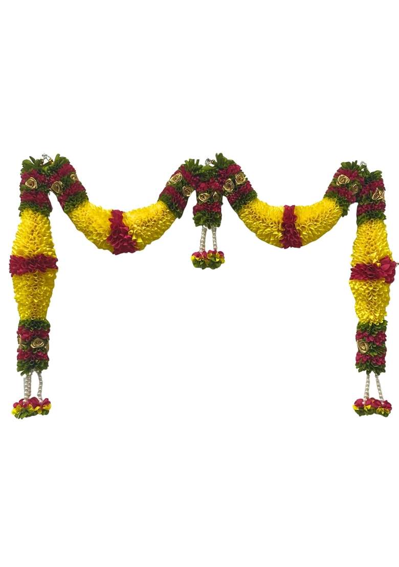 Amazon Brand UMI Yellow and Dark Pink Hanging Artificial Flower Toran for Main Door Entrance - Indya