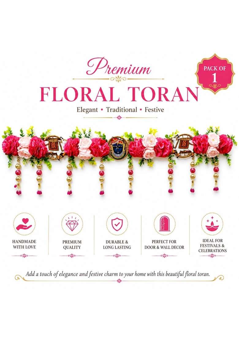 Adikala Red Shrinathji and Cow Floral Toran Bandhanwar for Door Entrance and Temple - Indya