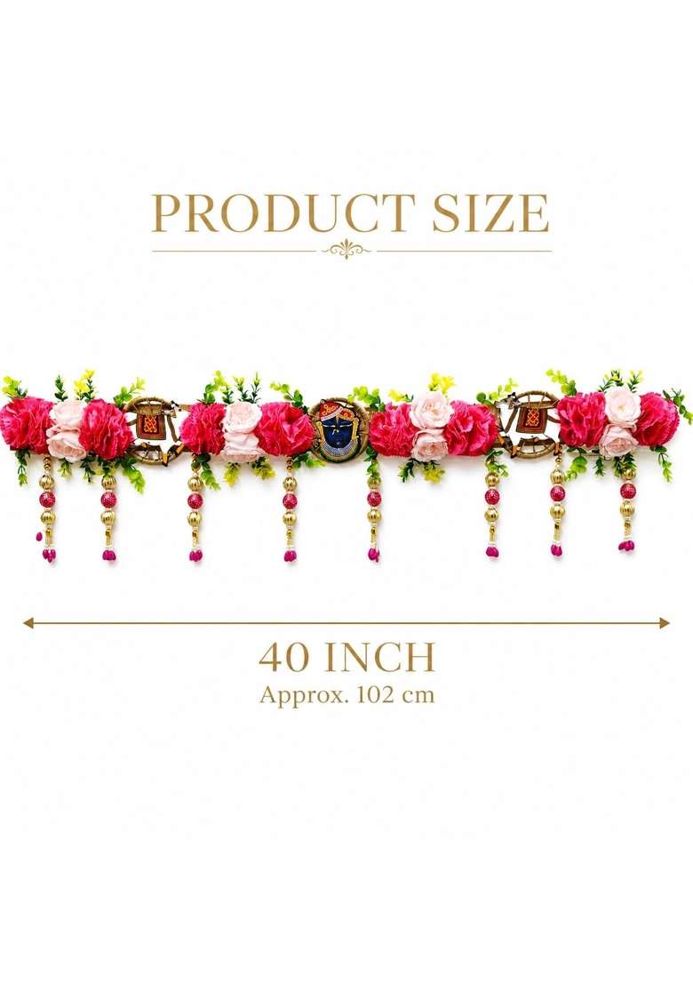 Adikala Red Shrinathji and Cow Floral Toran Bandhanwar for Door Entrance and Temple - Indya