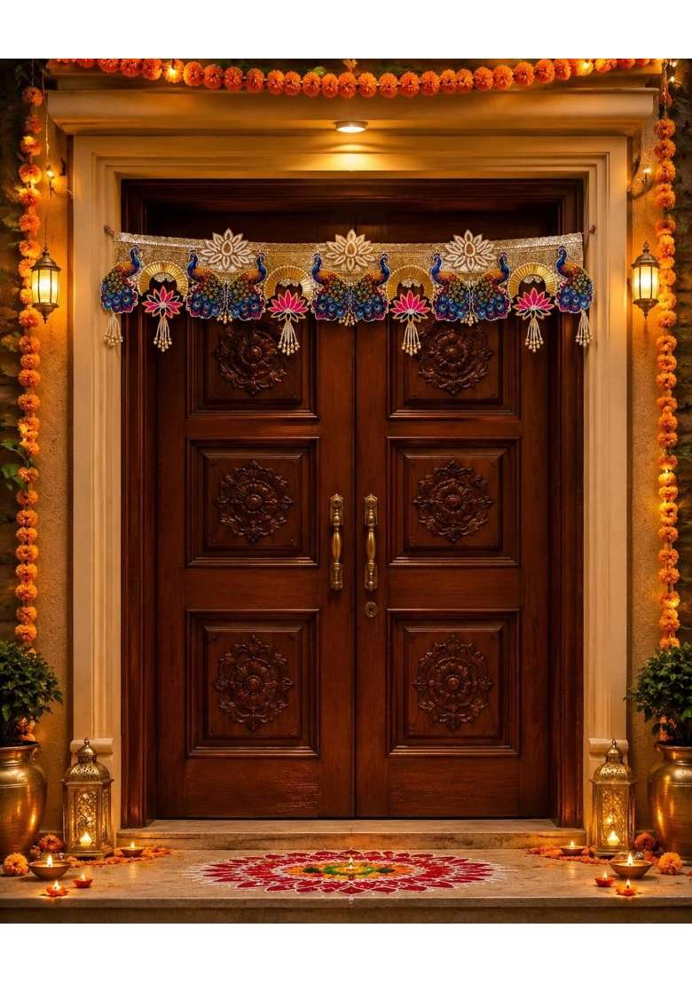 Avya Multicolour Decorative Door Toran with Peacocks Diwali Decoration Traditional Bandhanwar for Home - Indya