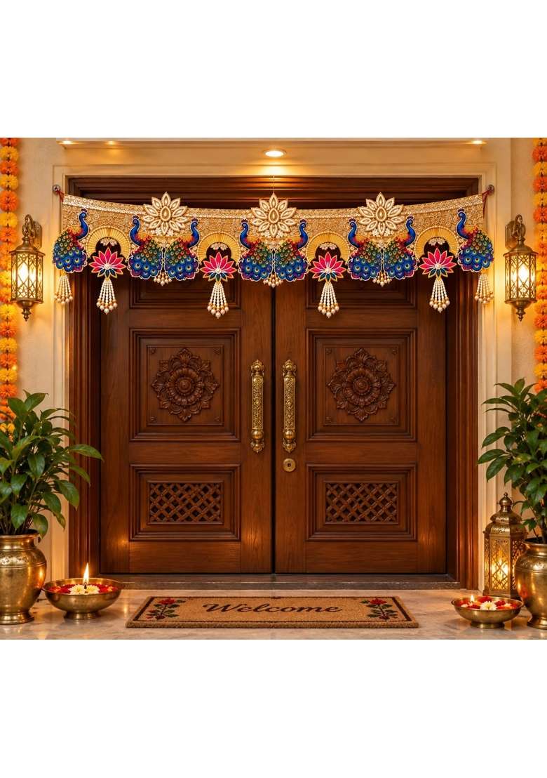 Avya Multicolour Decorative Door Toran with Peacocks Diwali Decoration Traditional Bandhanwar for Home - Indya