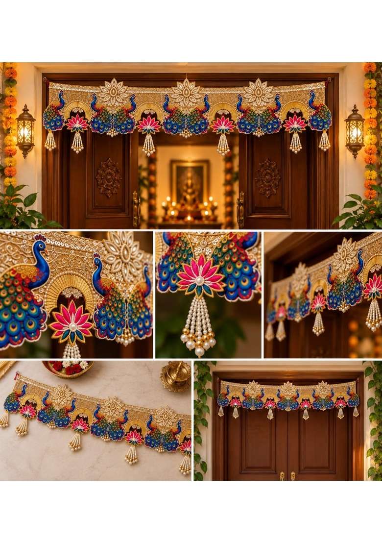 Avya Multicolour Decorative Door Toran with Peacocks Diwali Decoration Traditional Bandhanwar for Home - Indya