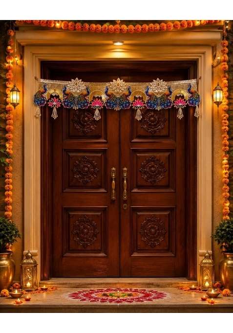 Avya Multicolour Decorative Door Toran with Peacocks Diwali Decoration Traditional Bandhanwar for Home